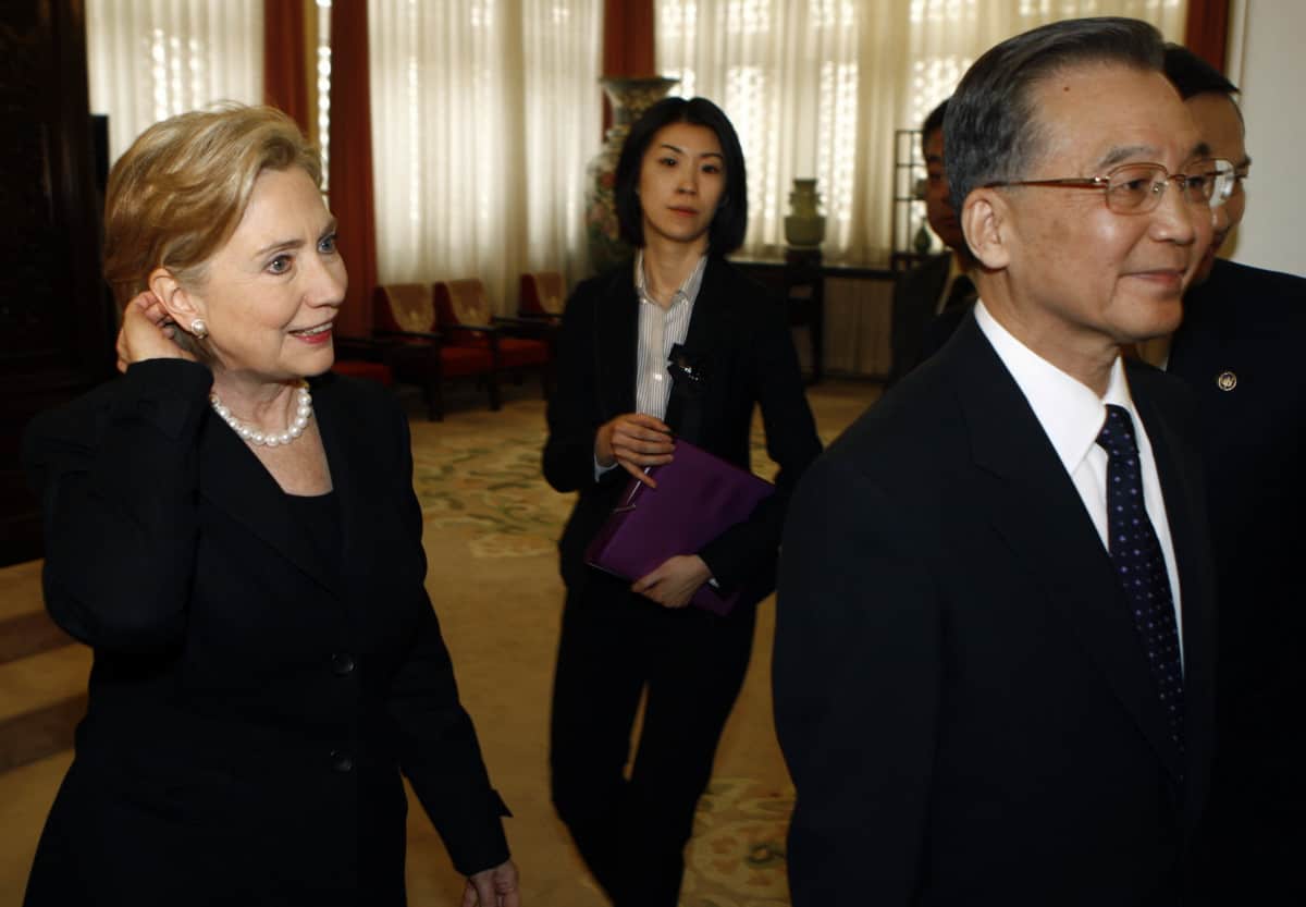 U.S. Secretary of State Clinton arrives for a meeting with Chinese Premier Wen in Beijing