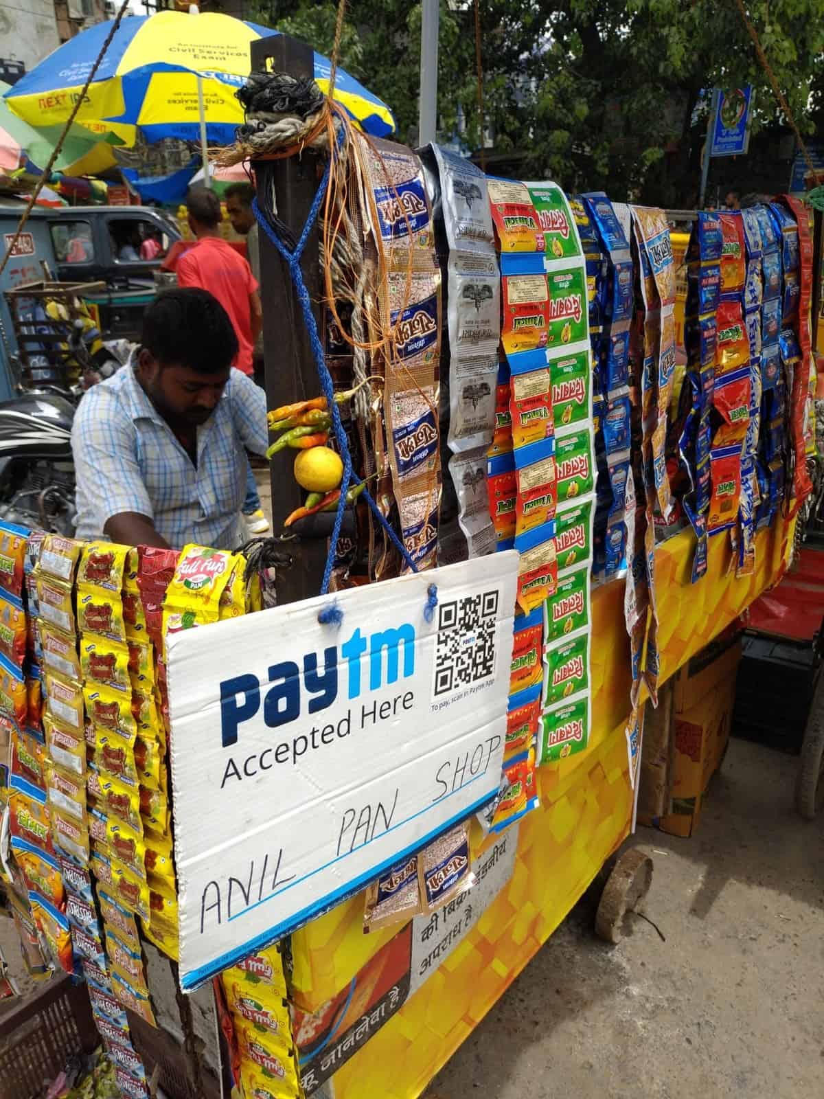 Anil Pan Shop in New Delhi, India, where Paytm QR code is an accepted form of payment.