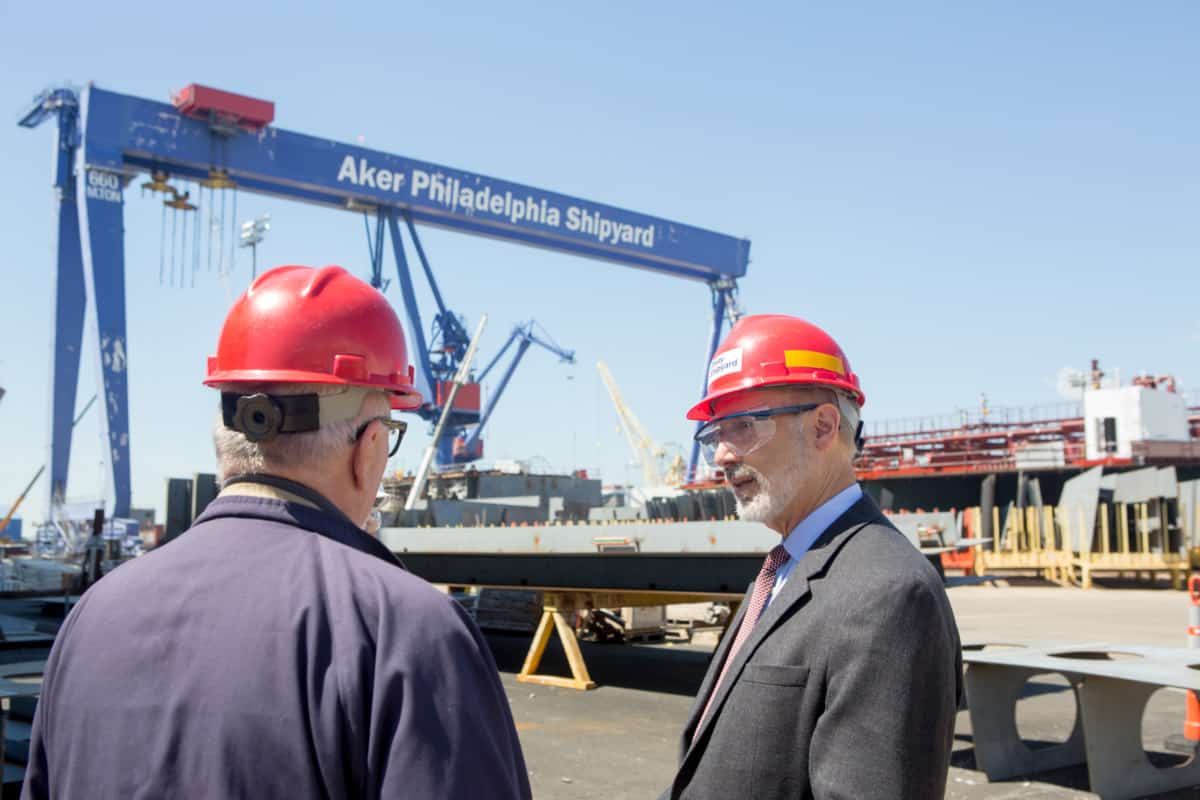 Pennsylvania governor Tom Wolf visits Philly Shipyard on June 1, 2017 as part of his Jobs That Pay Tour.