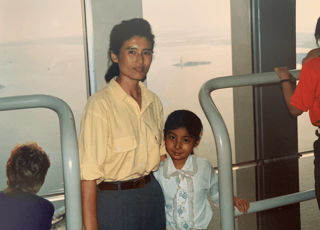 Jiayang Fan and her mother at the World Trade Center in 1992, after they moved to America.